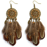 Brown Feather & Goldtone Drop Earring - streetregion