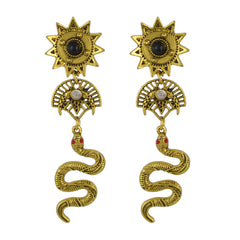 Cubic Zirconia & 18K Gold-Plated Snake Totem Drop Earrings