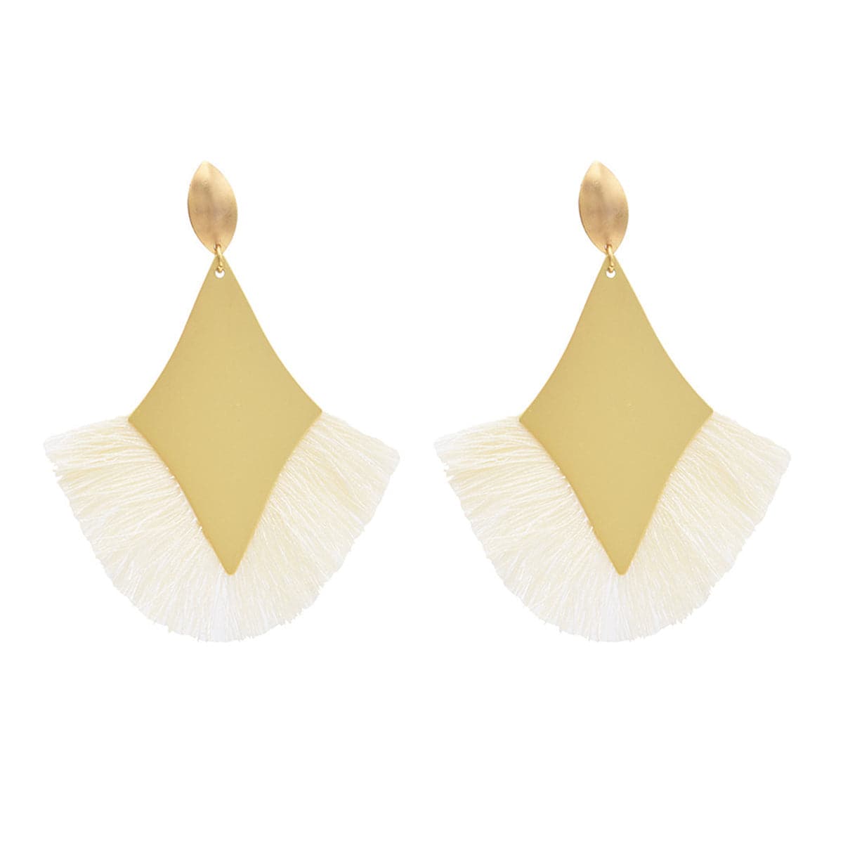 White Polyster & 18K Gold-Plated Rhombus Tassel Fan Drop Earrings
