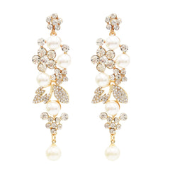 Pearl & Cubic Zirconia 18K Gold-Plated Flower Drop Earrings