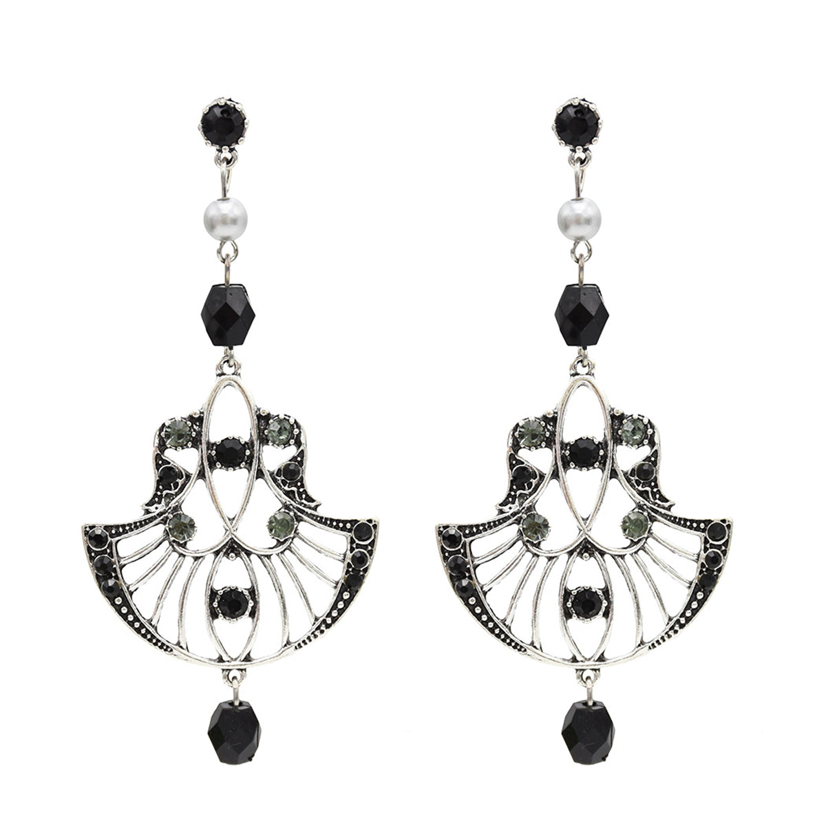 Black Cubic Zirconia & Pearl Silver-Plated Shell Drop Earrings