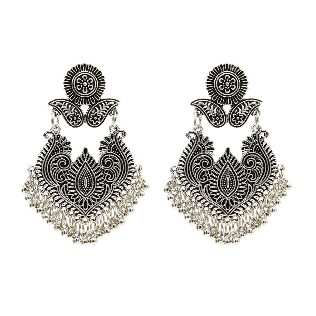 Silver-Plated Floral Bell Drop Earrings