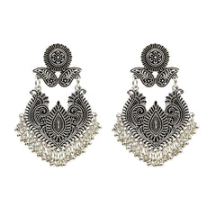 Silver-Plated Floral Bell Drop Earrings