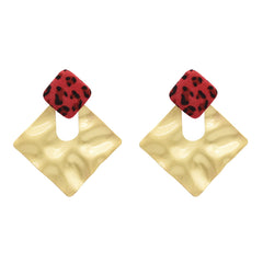 18K Gold-Plated & Red Open Square Drop Earrings - streetregion