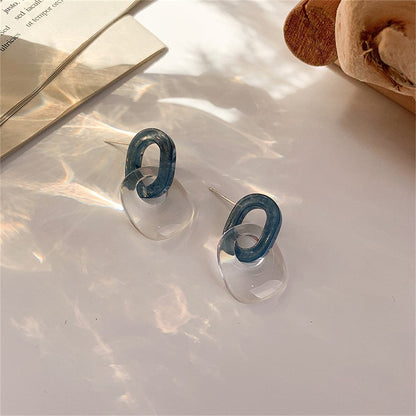 Blue and Clear Interlocked Rings Drop Earrings, drop earrings for women, elegant gift for her, front view