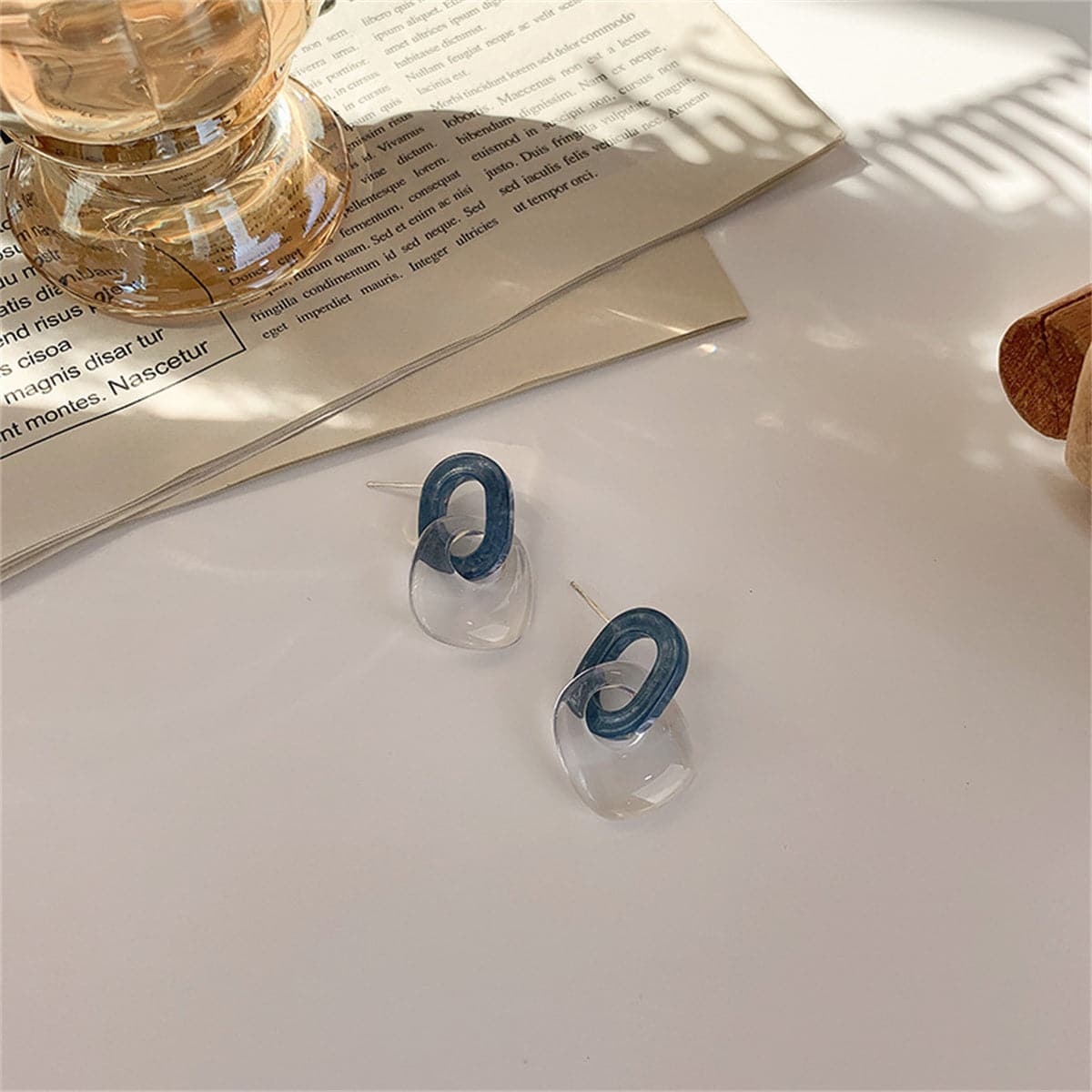 Blue and Clear Interlocked Rings Drop Earrings, drop earrings for women, elegant gift for her, side view