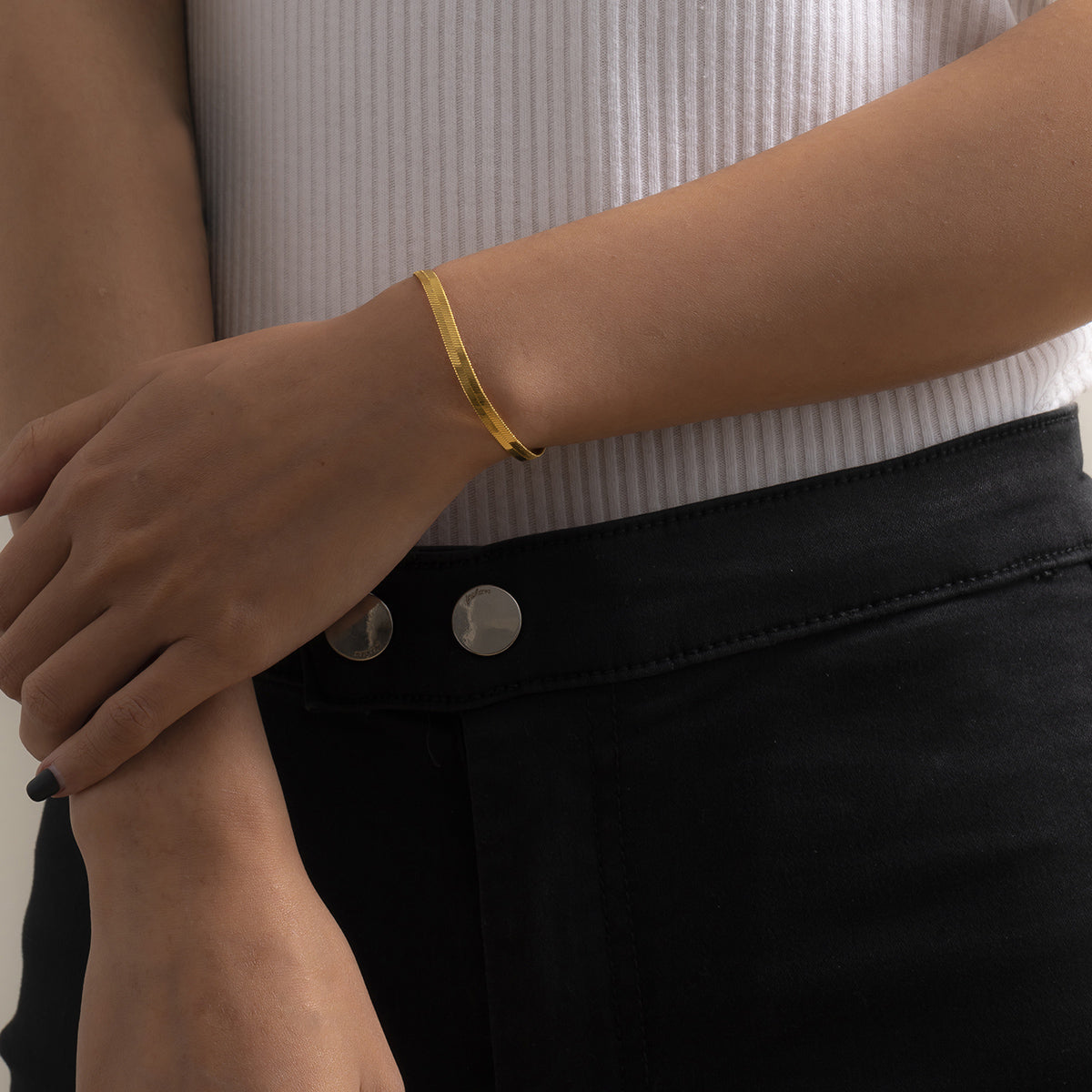18K Gold-Plated Herringbone Chain Bracelet, gold bracelet for women, elegant gift for her, styled look