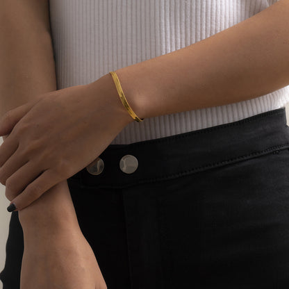 18K Gold-Plated Herringbone Chain Bracelet, gold bracelet for women, elegant gift for her, styled look