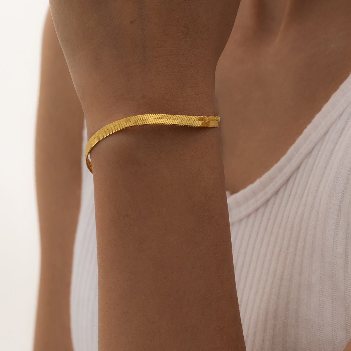 18K Gold-Plated Herringbone Chain Bracelet, gold bracelet for women, elegant gift for her, front view