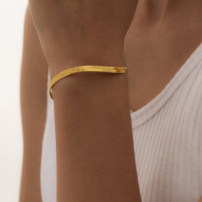 18K Gold-Plated Herringbone Chain Bracelet, gold bracelet for women, elegant gift for her, front view