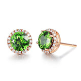 Green Crystal & Cubic Zirconia Round Stud Earrings - streetregion