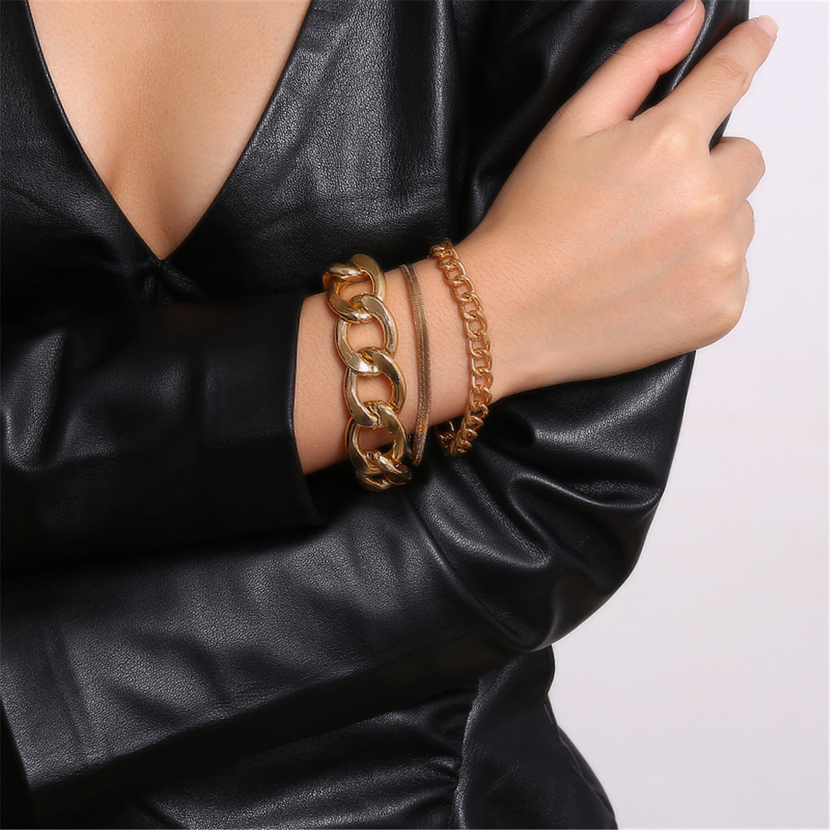 18K Gold-Plated Snake Chain Bracelet Set, jewelry gift sets for women, vintage-inspired design, side view
