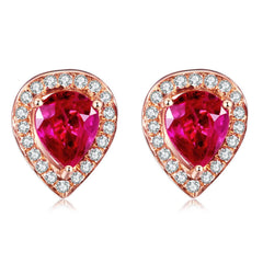 Red Crystal & Cubic Zirconia 18K Rose Gold-Plated Pear Halo Stud Earrings