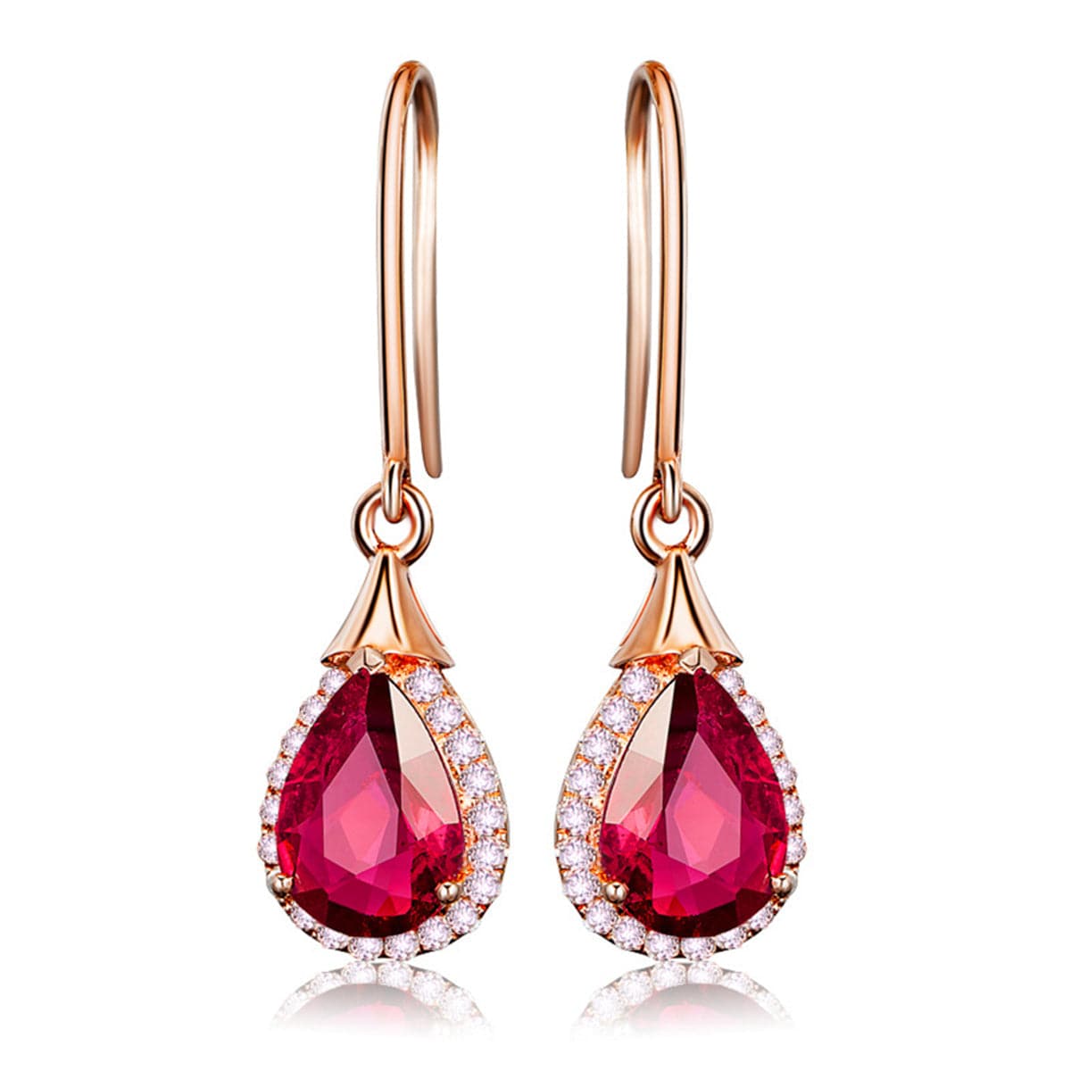 Red Crystal & Cubic Zirconia 18K Rose Gold-Plated Halo Teardrop Earrings