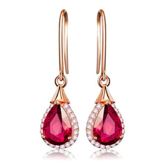 Red Crystal & Cubic Zirconia 18K Rose Gold-Plated Halo Teardrop Earrings