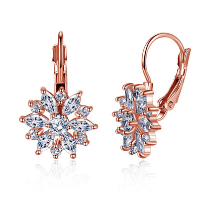 Crystal and Cubic Zirconia Snowflake Drop Earrings, drop earrings for women, dainty minimalist design, front view