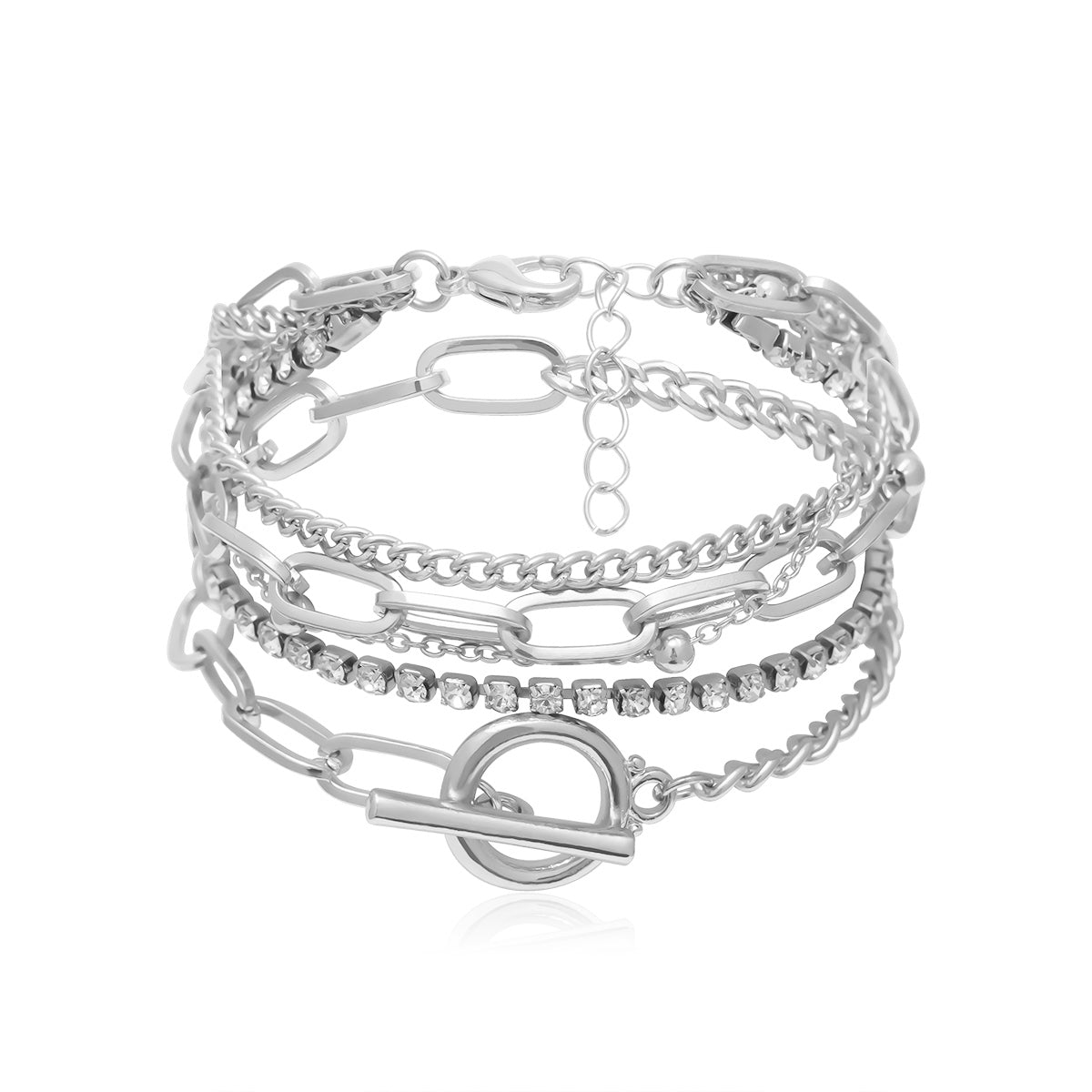 Cubic Zirconia and Silver-Plated Curb Chain Bracelet Set, jewelry gift sets for women, vintage-inspired design, styled look