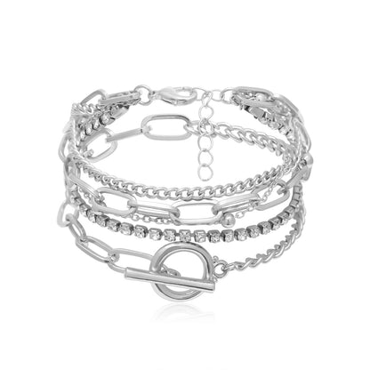 Cubic Zirconia and Silver-Plated Curb Chain Bracelet Set, jewelry gift sets for women, vintage-inspired design, styled look