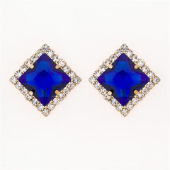 Blue Crystal & Cubic Zirconia 18K Gold-Plated Square Stud Earrings
