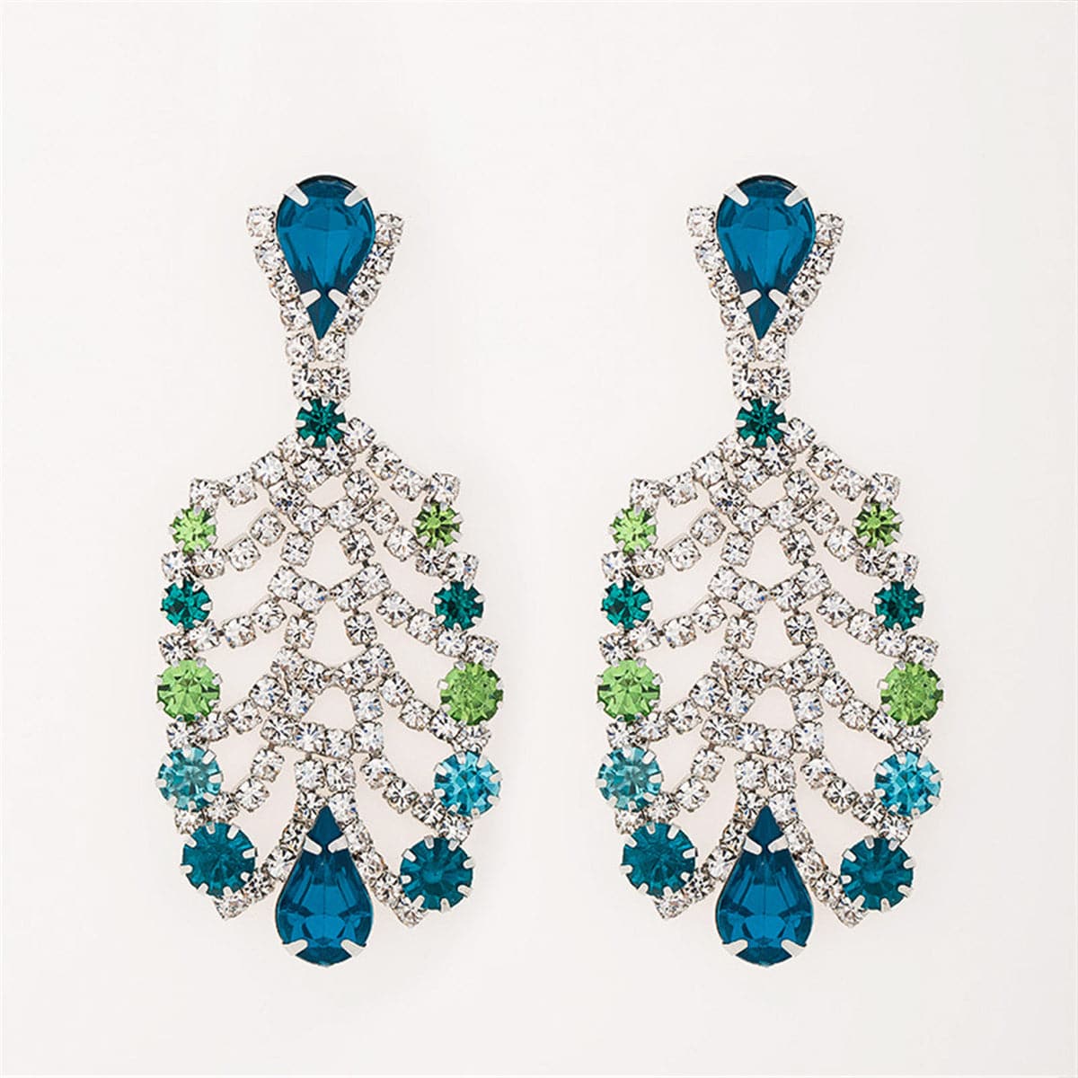 Blue & Cubic Zirconia Pear Openwork Drop Earrings