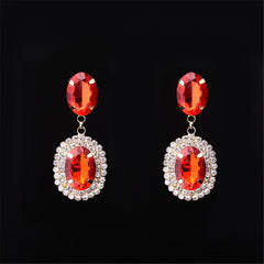 Red Crystal & Cubic Zirconia Oval Tiered Drop Earrings