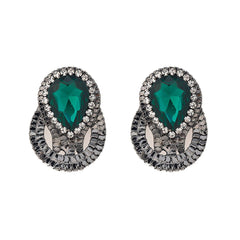 Green & Cubic Zirconia Pear Stud Earrings