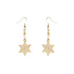 Pearl & Enamel 18K Gold-Plated Snowflake Drop Earrings