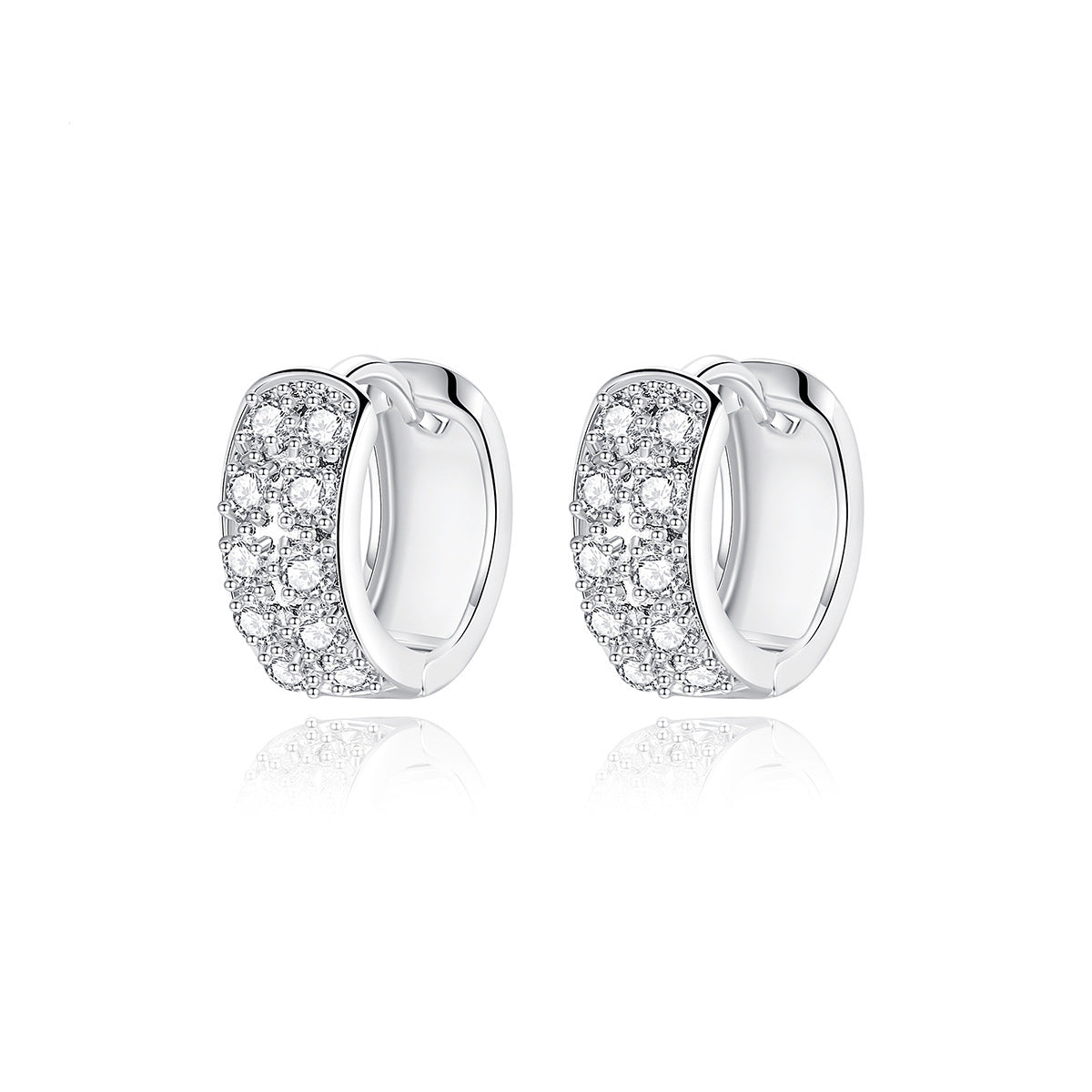 Cubic Zirconia and Silver-Plated Round Huggie Earrings, silver huggie earrings, botanical inspired, side view