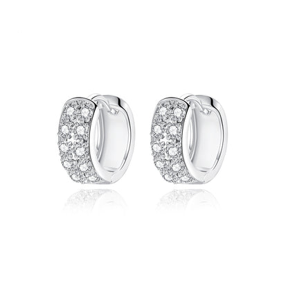 Cubic Zirconia and Silver-Plated Round Huggie Earrings, silver huggie earrings, botanical inspired, side view