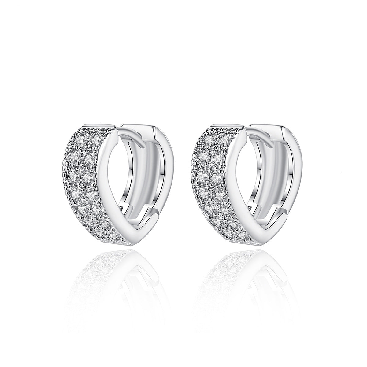 Cubic Zirconia and Silver-Plated Heart Huggie Earrings, silver huggie earrings, everyday style, side view