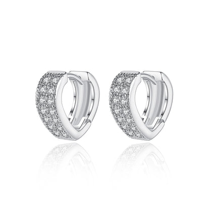 Cubic Zirconia and Silver-Plated Heart Huggie Earrings, silver huggie earrings, everyday style, side view
