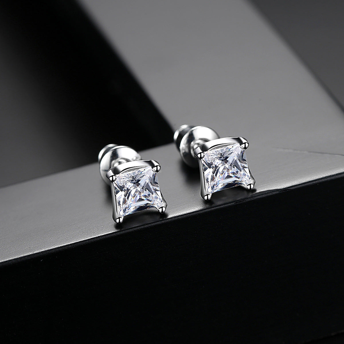 Crystal and Silver-Plated Stud Earrings, silver stud earrings for women, botanical inspired, front view