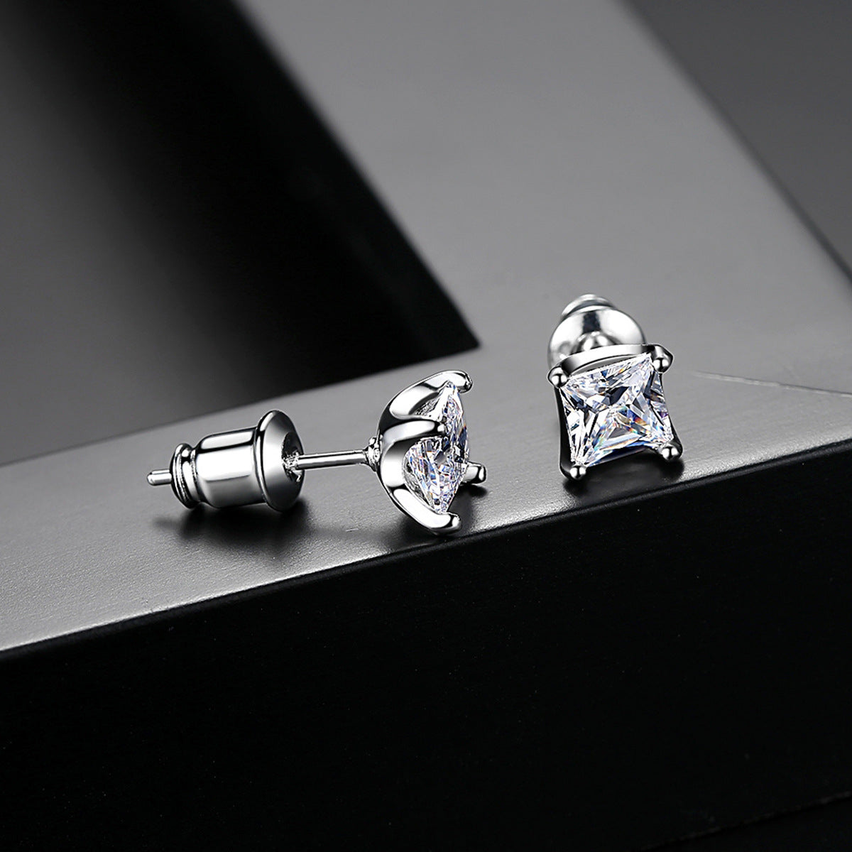 Crystal and Silver-Plated Stud Earrings, silver stud earrings for women, botanical inspired, side view