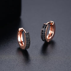 Black Cubic Zirconia & 18K Rose Gold-Plated Huggie Earrings