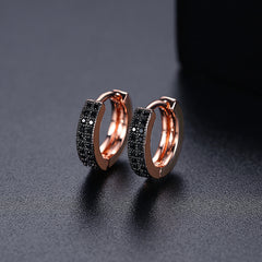 Black Cubic Zirconia & 18K Rose Gold-Plated Huggie Earrings