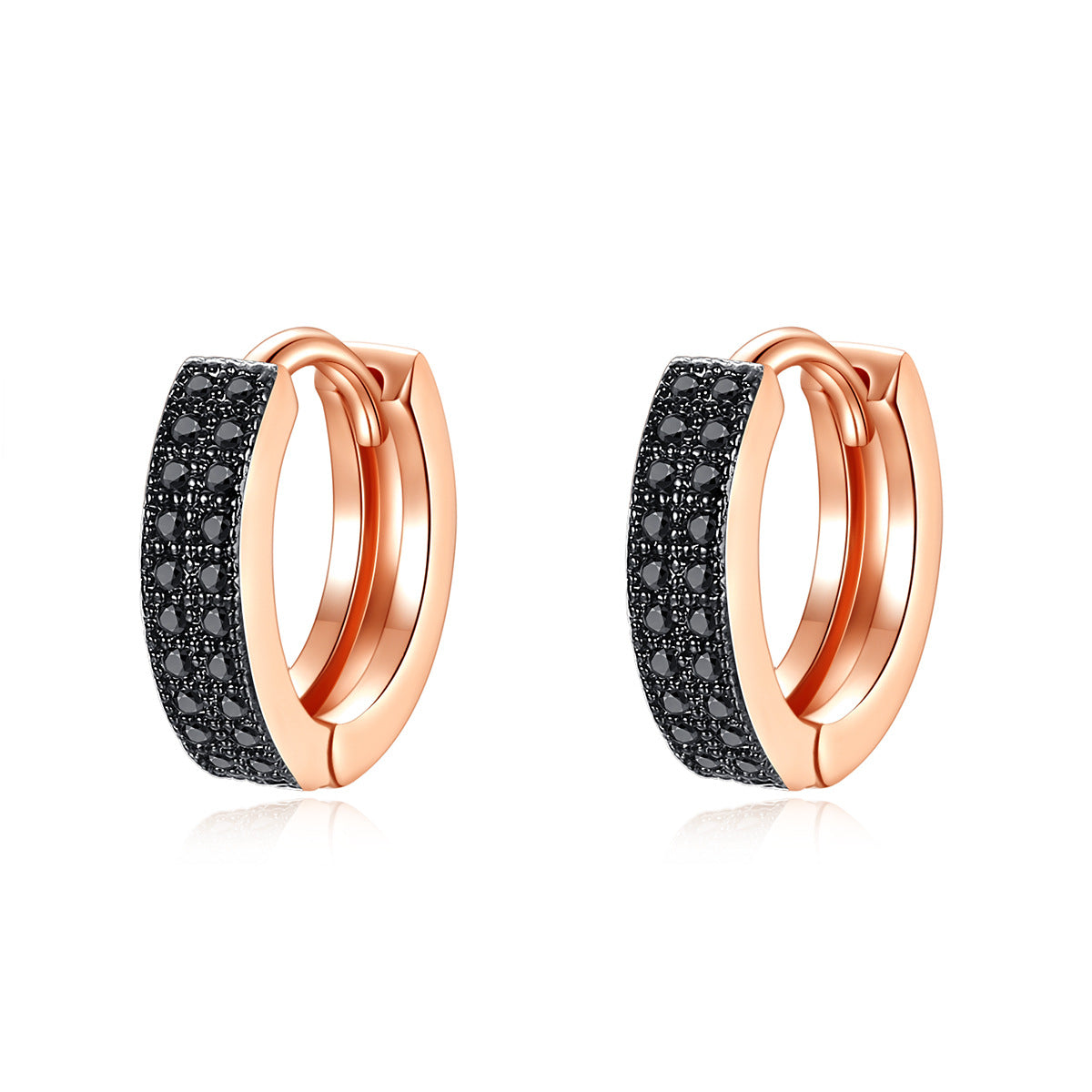 Black Cubic Zirconia and 18K Rose Gold-Plated Huggie Earrings, rose gold huggie earrings, elegant gift for her, side view