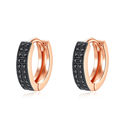 Black Cubic Zirconia and 18K Rose Gold-Plated Huggie Earrings, rose gold huggie earrings, elegant gift for her, side view