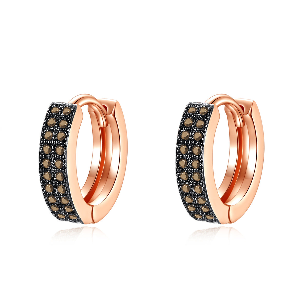 Yellow Cubic Zirconia and 18K Rose Gold-Plated Huggie Earrings, rose gold huggie earrings, vintage-inspired design, side view