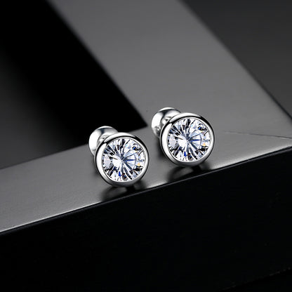 Cubic Zirconia and Silver-Plated Round Stud Earrings, silver stud earrings for women, vintage-inspired design, front view