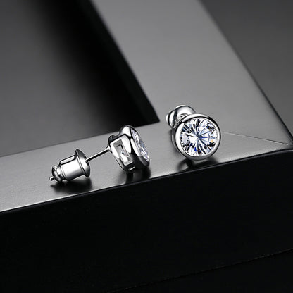 Cubic Zirconia and Silver-Plated Round Stud Earrings, silver stud earrings for women, vintage-inspired design, side view