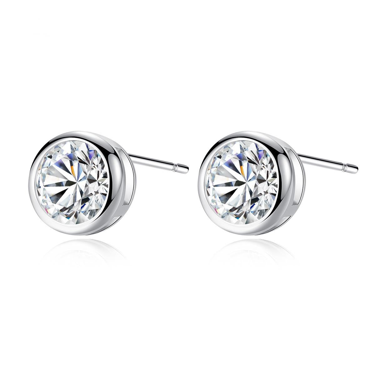 Cubic Zirconia and Silver-Plated Round Stud Earrings, silver stud earrings for women, detail close-up