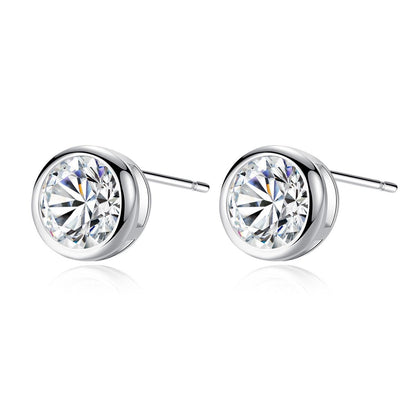Cubic Zirconia and Silver-Plated Round Stud Earrings, silver stud earrings for women, detail close-up
