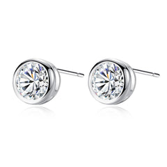 Cubic Zirconia & Silver-Plated Round Stud Earrings