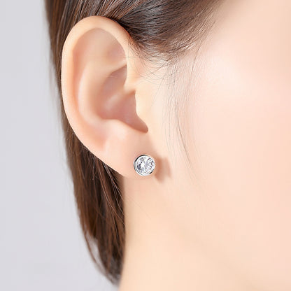 Cubic Zirconia and Silver-Plated Round Stud Earrings, silver stud earrings for women, vintage-inspired design, lifestyle look