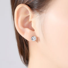 Cubic Zirconia & Silver-Plated Round Stud Earrings