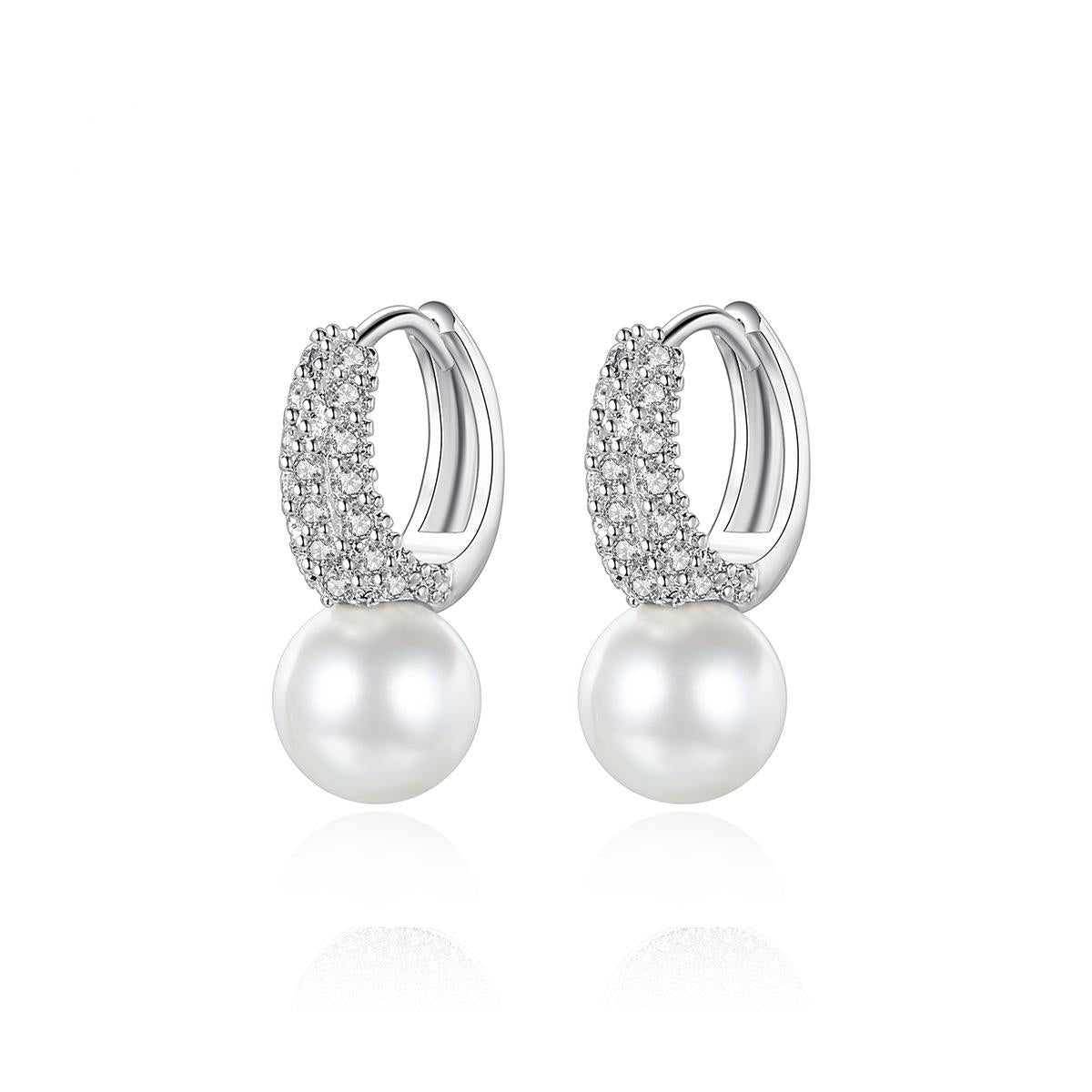 Pearl and Cubic Zirconia Huggie Earrings, huggie earrings, dainty minimalist design, side view