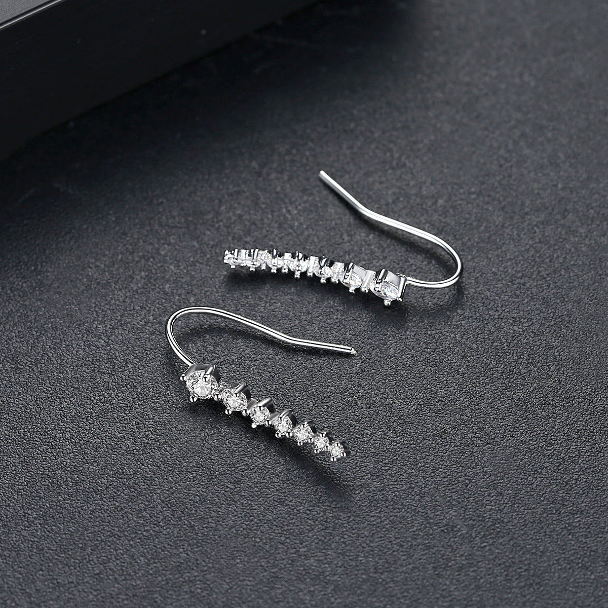 Cubic Zirconia and Silver-Plated Ear Climbers, silver stud earrings for women, elegant gift for her, detail close-up