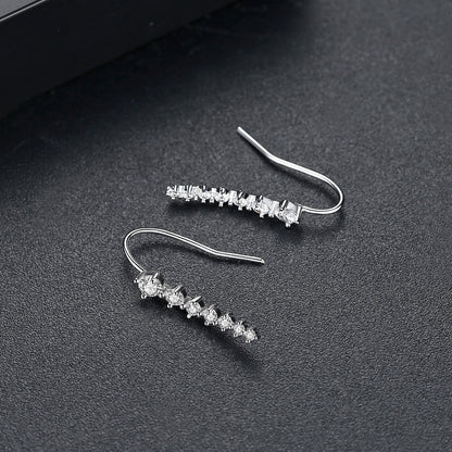 Cubic Zirconia and Silver-Plated Ear Climbers, silver stud earrings for women, elegant gift for her, detail close-up