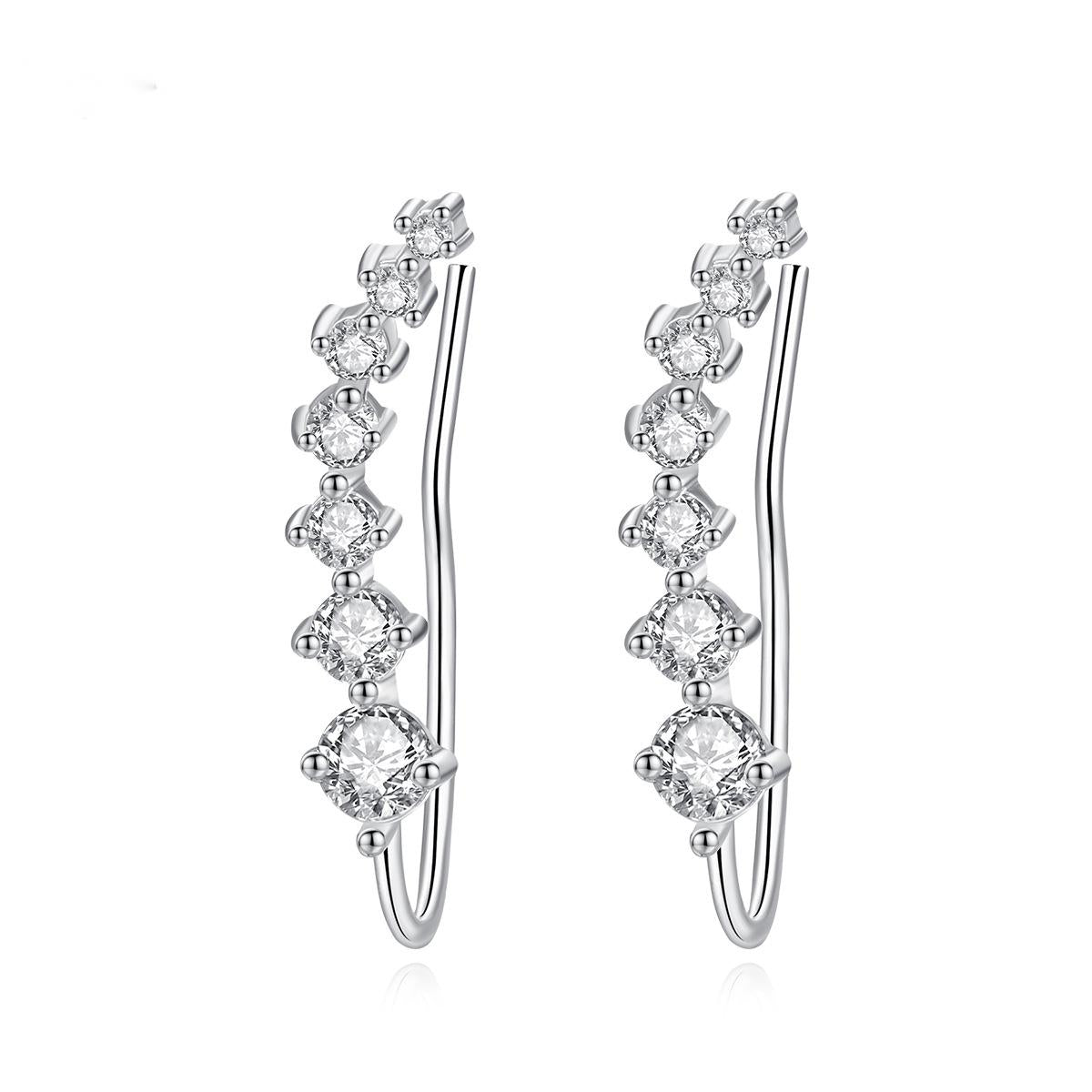 Cubic Zirconia and Silver-Plated Ear Climbers, silver stud earrings for women, elegant gift for her, side view