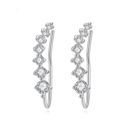 Cubic Zirconia and Silver-Plated Ear Climbers, silver stud earrings for women, elegant gift for her, side view
